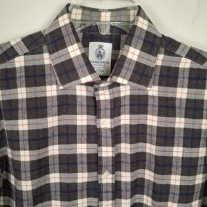 J Crew‎ Cordings Shirting Mens Medium Flannel Shirt Gray Red Plaid Outdoors Soft